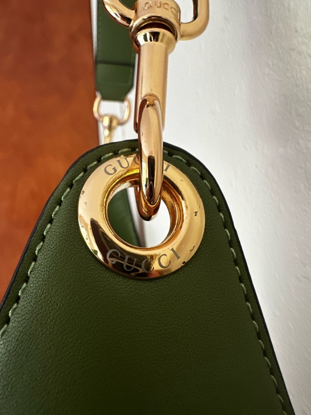 MEDIUM B Shoulder Bag w Pouchette-Moss Green Leather embossed letters - Picture 8 of 14